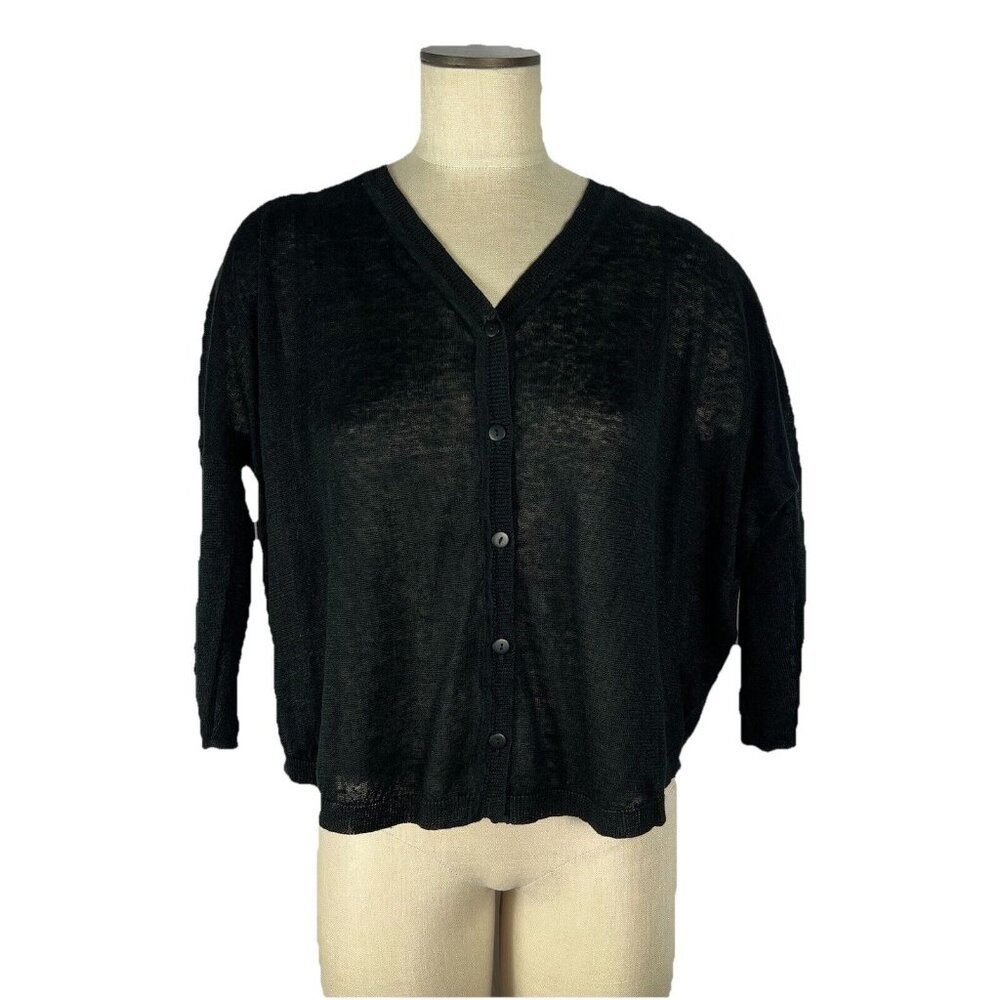 Sundance Catalog 100% Linen Black Shear Signature Style Cardigan Size Medium